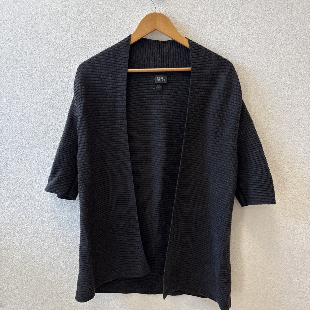 Eileen Fisher 100% Merino‎ Wool Gray Open Front Cardigan Sweater Women's Size S